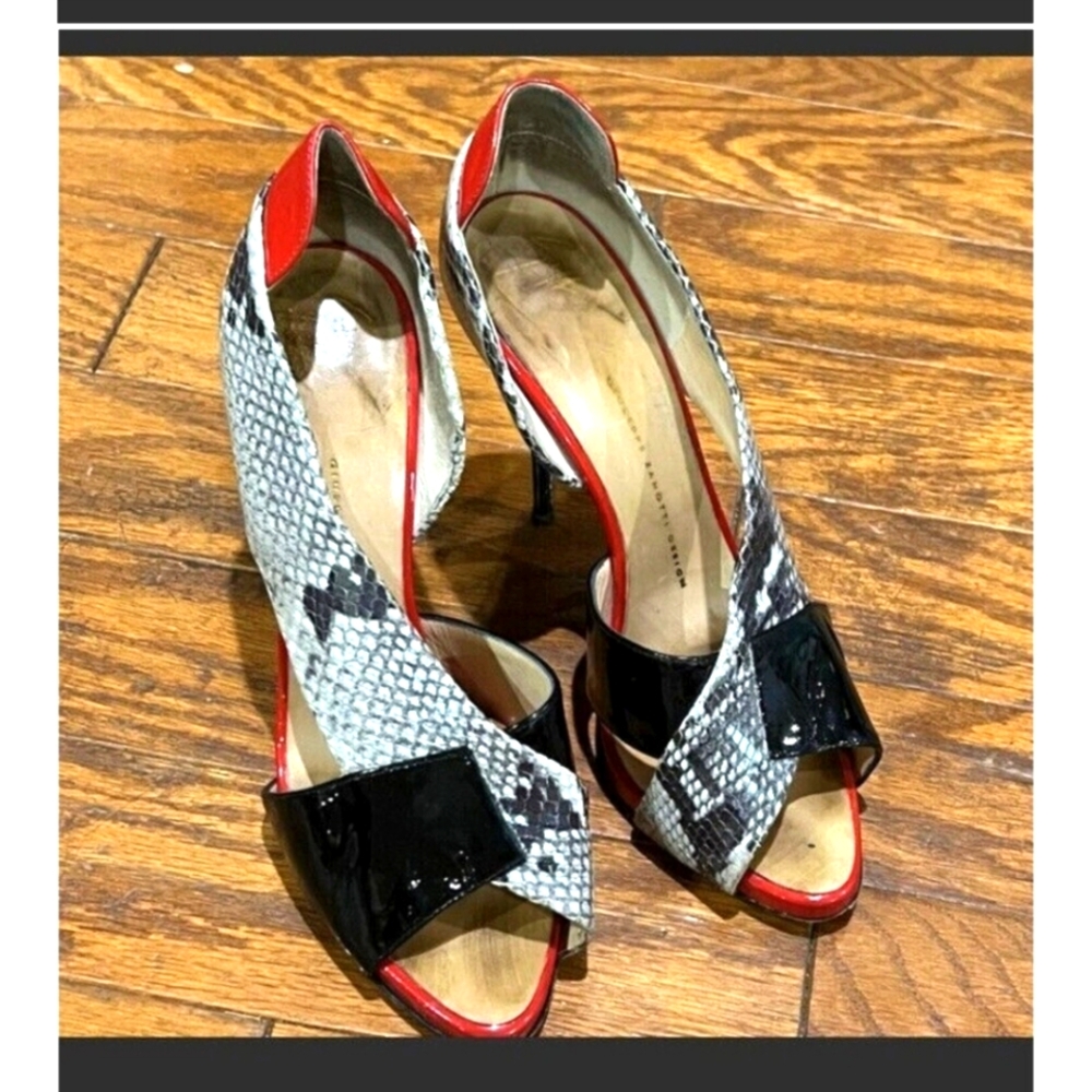 Giuseppe Zanotti Stylish Red and Black Peep-Toe Heels